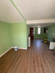 Photo de galerie - Rénovation d’un salon entier peinture placo parquet 