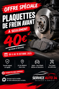 Photo de galerie - Offre spéciale remplacement plaquette de frein avant a seulement 40€ de main d’œuvre ( pièce non comprise !!)