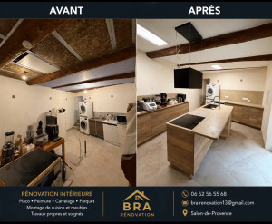 Photo de galerie - Rénovation complète cuisine – Salon-de-Provence Pose placo, bandes, enduit, peinture et aménagement.
