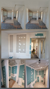 Photo de galerie - Rénovation SDB. Démolition des murs existantes et réalisation du placo pour la pose de carrelage.