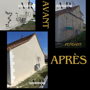 Photo de galerie - Réparation du mur par agrafage puis piquage et enduit de façade 