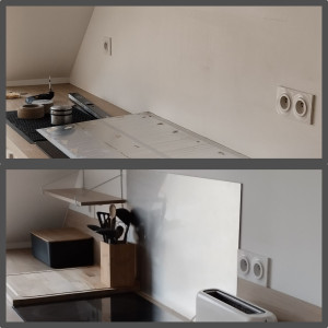 Photo de galerie - Pose crédence bois plus étagères 