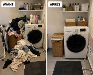 Photo de galerie - Linge : Tri, pliage et rangement soigneux du linge pour un espace propre et organisé.
