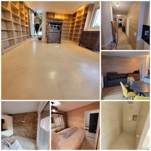 Photo de galerie - Quelques réalisations : béton ciré, habillage mural, intérieur bois et sol imitation parquet 