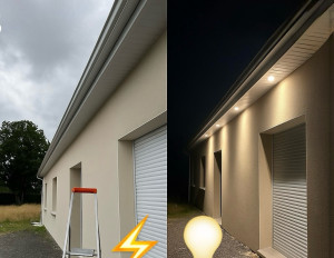 Photo de galerie - Installation de spots extérieur dans un retour PVC