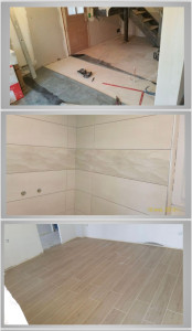 Photo de galerie - Réalisation de travaux de carrelage : pose de carrelage au sol et mural avec finitions de qualité.