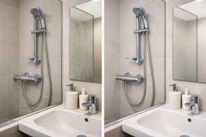 Photo de galerie - Salle de bain encrassé depuis longtemps VS une salle de bain propre après avoir bien frotté 