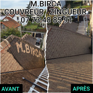 Photo de galerie - Entretien du toiture 
Application d'un anti mousse 
Nettoyage au karcher à haut pression 
Application d'un hydrofuge incolore Brillant 