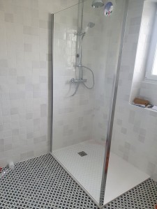 Photo de galerie - Installation bac a douche,robinetterie,colonne de douche et paroi vitrée 
