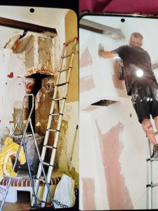 Photo de galerie - Rénovations placo,  conduit cheminée et contour poêle a bois, finition peinture satiné 