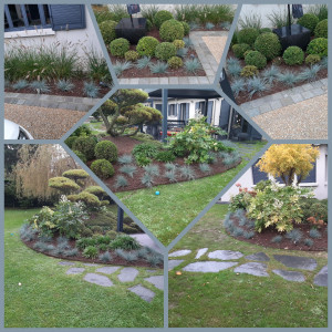 Photo de galerie - Création de massif avec bordure et roche volcanique 