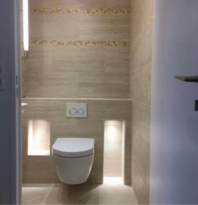 Photo de galerie - Installation de toilettes suspendu création de niche 