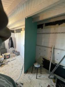 Photo de galerie - Salle de bain au complet création de cloisons pour douche 