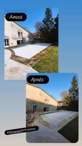 Photo de galerie - Nettoyage de la plage de piscine, avec un produit anti-verdissure adapté et réimperméabilisant + nettoyage pression de la terrasse 