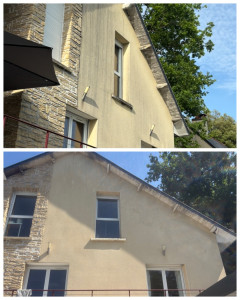 Photo de galerie - Voici l’avant/après d’une façade après l’application du Net’Express de chez Dalep.