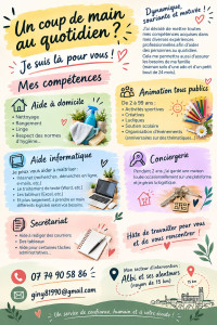 Photo de galerie - Je suis à votre écoute afin de répondre aux mieux à vos besoins.  J'interviens auprès de différents publics que ce soit pour vous, vos enfants ou vos proches. Mes objectifs : vous accompagner, vous soulager, vous aider, ... 