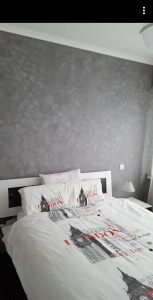 Photo de galerie - Mise en Peinture Plafond Blanc Mat
Pose Enduit Décoratif Stucco tête de lit 


