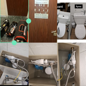 Photo de galerie - Mise en place d’un WC avec lave-mains intégré au cabinet dentaire.
