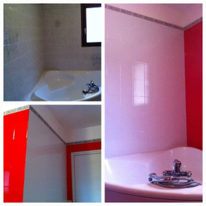 Photo de galerie - Renovation d'une salle.de bain en peinture sur faïence et plafond