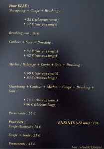 Photo de galerie - Grille tarifs. 
