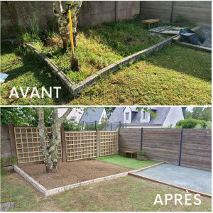Photo de galerie - Rénovation de la partie potager et création d'un espace salon de jardin.