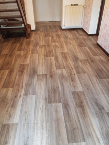 Photo de galerie - Pose de Lino collé sur carrelage.
20 mètres carrés.
travail effectué seul.
