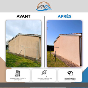Photo de galerie - Voici un avant/après signé FS Cleaner !

Nous avons nettoyé et hydrofugé cette façade, puis rénové les planches de rives en bois en trois couches avec égrenage entre chaque couche.