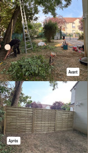 Photo de galerie - À la demande du client, mise en place de palissades afin de faire une séparation propre entre le devant de chez eux et leur jardin. Les palissades sont scellé dans le sol. Mesure : 5m40