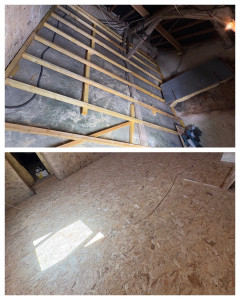 Photo de galerie - Photo d’une création de plancher en OSB dans une chambre.