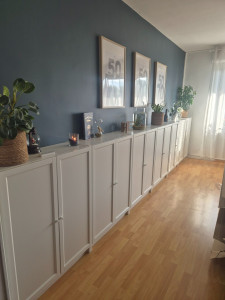 Photo de galerie - Réalisation d'un mur en peinture avec enfilade de meubles