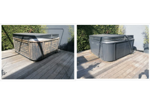 Photo de galerie - Préparation avant remise en peinture : réparation bois, changement latte, ponçage, sous couche bois.
Puis mise en peinture avec peinture personnalisé issue de l'ancienne couleur. Peinture bois professionnelle résistante au intempérie et ensoleillement.   