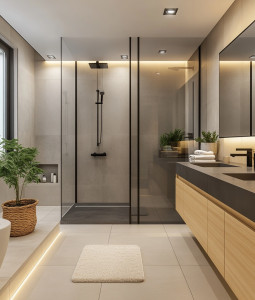 Photo de galerie - Rénovation Salle de bain compléte ( carrelage , vasque meuble , colonne de douche , paroi ) 