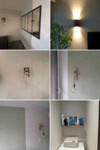 Photo de galerie - Pose de luminaires sur mesure , étagère flottante, miroir. 