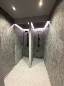 Photo de galerie - Douche, italienne, pose de carrelage et feuille de pierre 