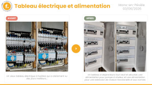 Photo de galerie - Un ancien tableau à fusibles. Une pompe à chaleur à raccorder. Une extension complète à alimenter.

- Remplacement complet du tableau électrique
- Tirage d'une alimentation dédiée pour la pompe à chaleur, aux normes
- Câblage neuf pour toute l'extension