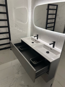 Photo de galerie - Installation d’un meuble à double vasque 
