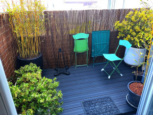 Photo de galerie - Installation lames de terrasse et agencement avec des bambous, plantes.