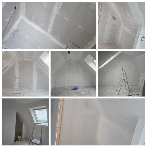 Photo de galerie - Pose de bandes + enduit + ponçage et sous couche .