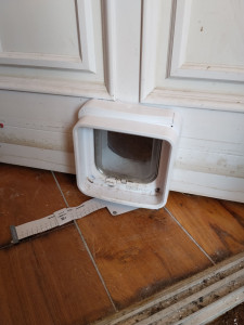 Photo de galerie - Installation d'une chatière électrique sur une porte d'entrée 