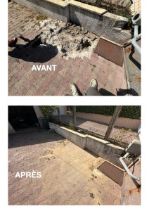 Photo de galerie - Création d’un lit de pose en sable et gravier et remise en place des pavés 