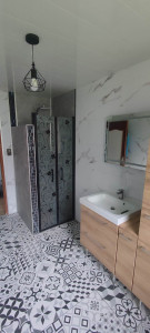 Photo de galerie - Pose de carrelage mosaïque, porte de douche 