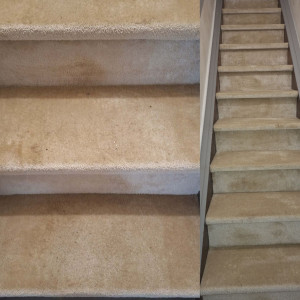 Photo de galerie - Remise en état d'un escalier revêtu de moquette , sable ,terre et poussières suite à déménagement.  