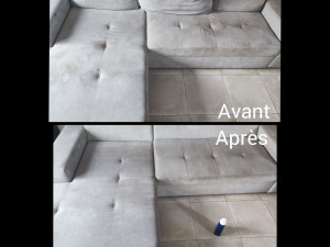 Photo de galerie - Nettoyage en profondeur d'un canapé. Encore humide sur la photo d'après.