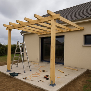 Photo de galerie - Pergola en pin traité en autoclave (Nécessite une DP) 