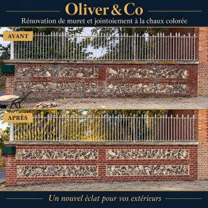 Photo de galerie - Rejointoiement à la chaux pour ce mur et briques et silex 