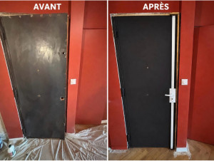 Photo de galerie - Pose de serrure 3 points et reprise de la porte 