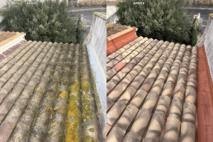 Photo de galerie - Nettoyage toiture suivie d’un hydrofuge et réparation des solin avec résine d’étanchéité 