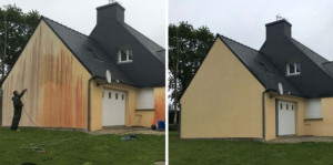 Photo de galerie - Nettoyage façade pignon mur et dalle 