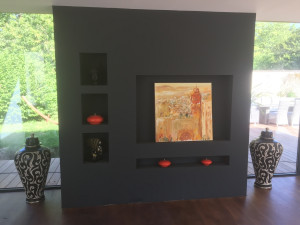 Photo de galerie - Création d’un meuble télé en Placo avec des niche devant et sur les côtés 