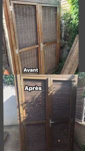 Photo de galerie - Ponçage complet du bois suivi de l’application d’une lasure de protection. Bois rénové, protégé et aspect esthétique retrouvé